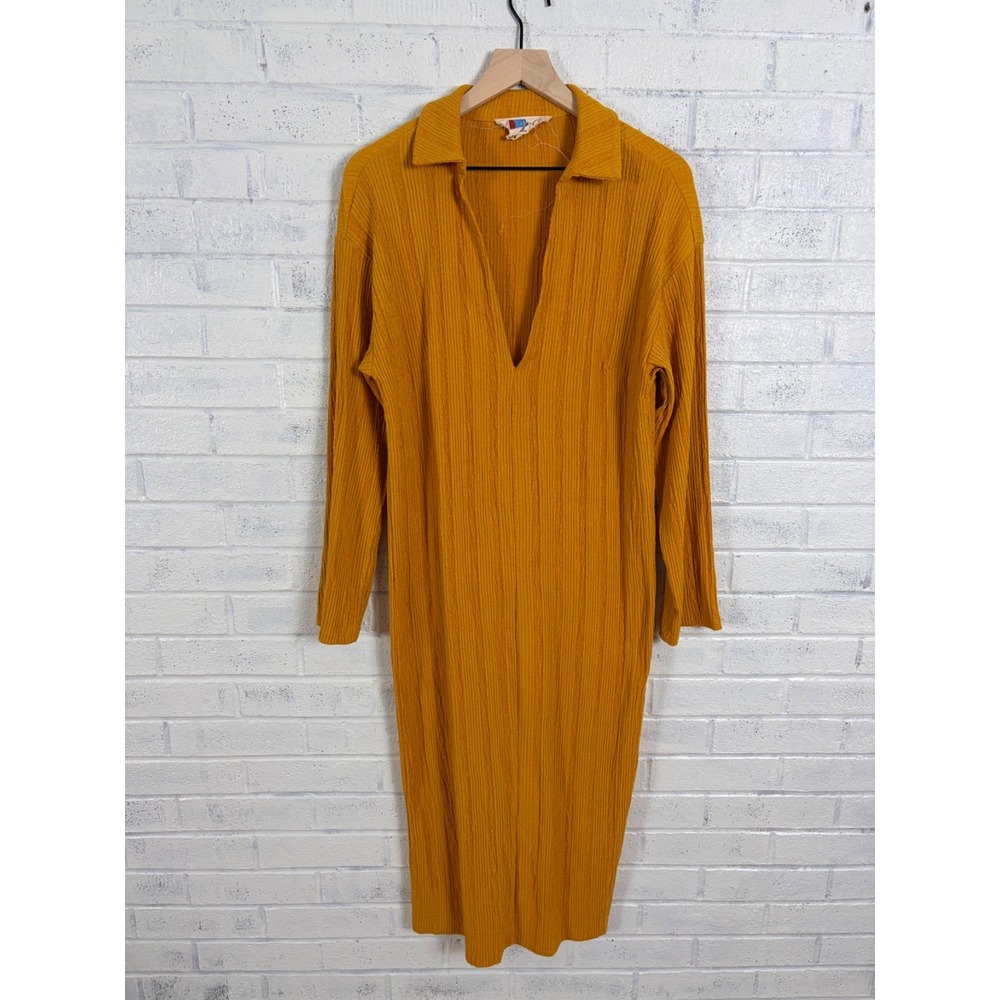 Free People Beach Palma Midi Dress Womens S Mustard Yellow Ribbed Stretch